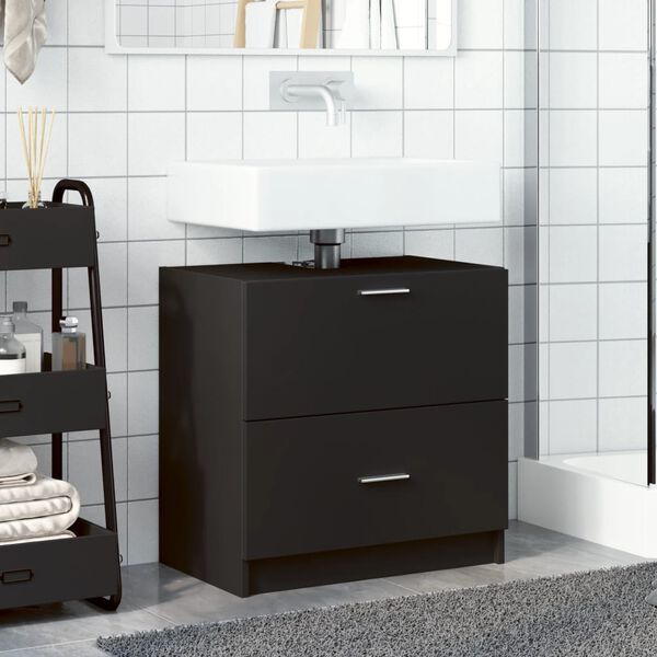 vidaXL Sink Cabinet Black Engineered wood Medium Storage Sink Cabinet