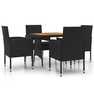 vidaXL Outdoor Dining Set Black PE Rattan, Steel, Solid Acacia Wood Medium