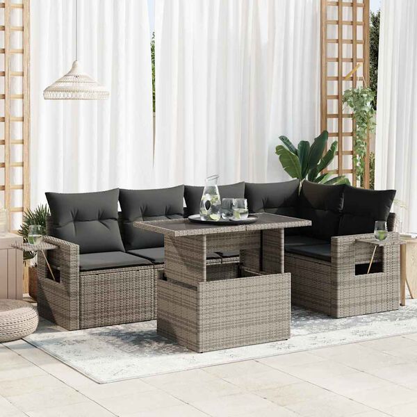 vidaXL Garden Sofa Set Grey Poly Rattan, Powder-Coated Steel Medium