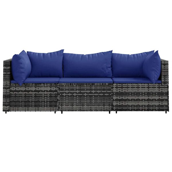 vidaXL Patio Lounge Set Gray with dark blue cushions