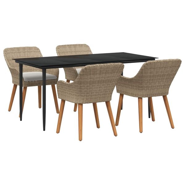 vidaXL Garden Dining Set with Cushion 5 pcs Beige Poly Rattan