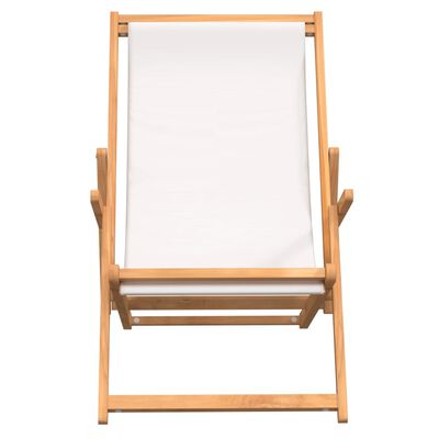 vidaXL Folding Beach Chair Solid Wood Teak Cream