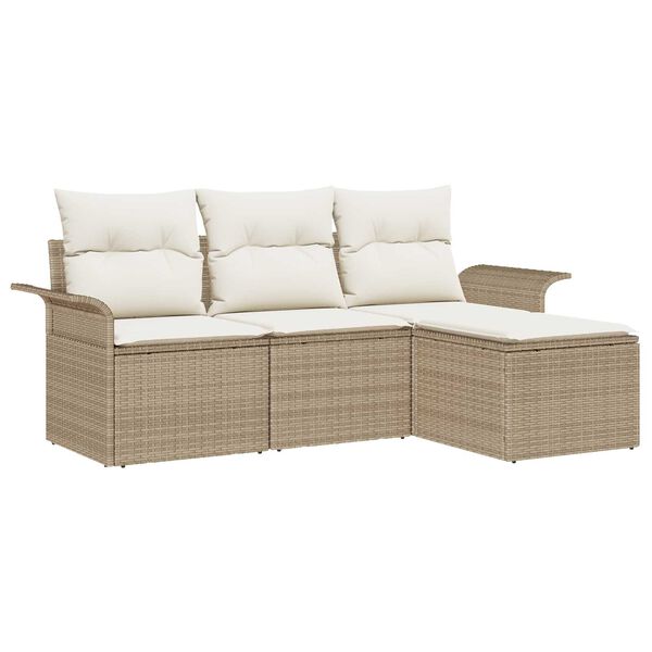 vidaXL Sofa Set with Cushion 4 pcs Beige Poly Rattan