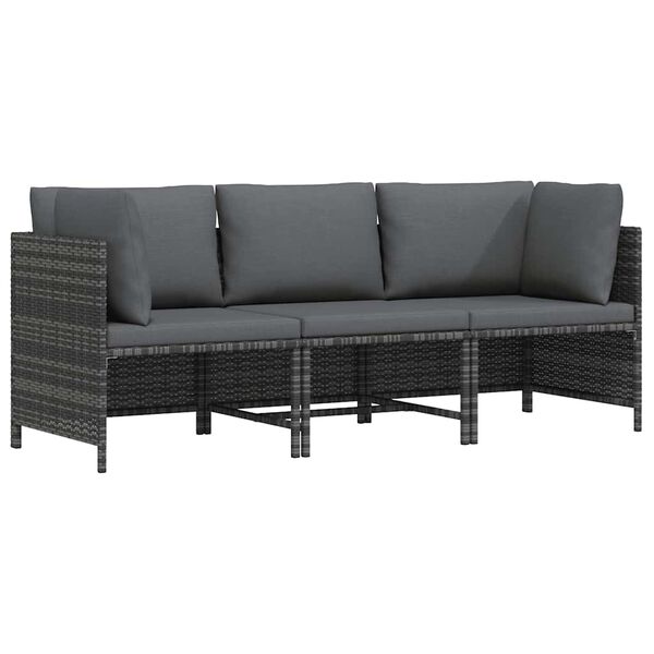 vidaXL Garden Sofa Grey PE rattan, steel, polyester 3-Seater