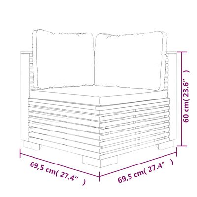 vidaXL Patio Corner Sofas with Cushions 2 pcs Solid Wood Teak