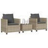 vidaXL 3 Piece Bistro Set with Cushions Light Grey Poly Rattan