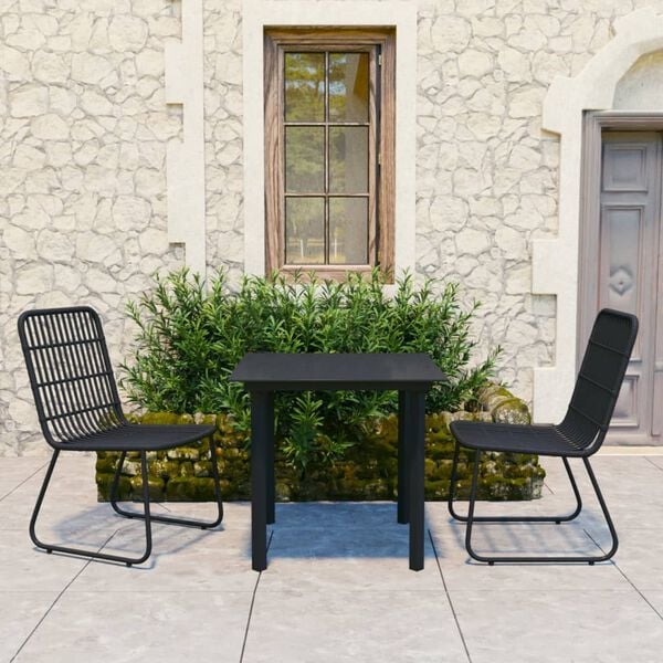 vidaXL Dining Set Black Poly rattan, powder-coated steel, tempered glass