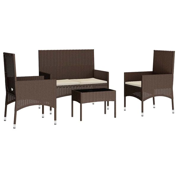 vidaXL 4 Piece Patio Lounge Set with Cushions Brown Poly Rattan