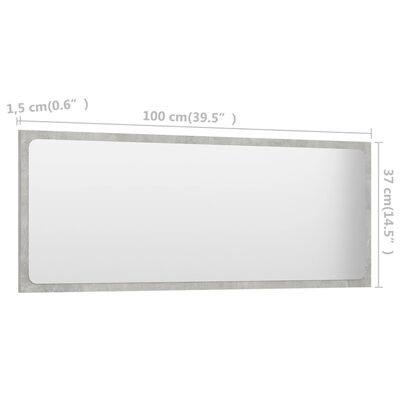 vidaXL Bathroom Mirror Concrete Gray 39.4"x0.6"x14.6" Engineered Wood