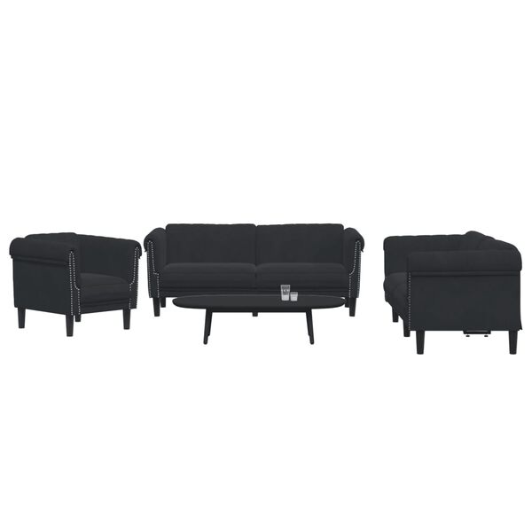 vidaXL Sofa Set Black Velvet (100% polyester), plywood, solid wood, foam