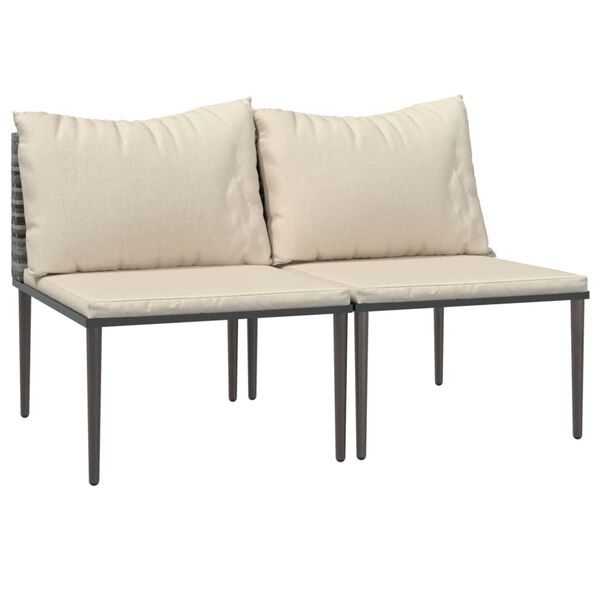 vidaXL Garden Middle Sofa Set of 2 Grey with Beige Cushions