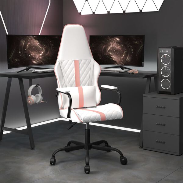 vidaXL Gaming Chair White and Pink PVC, Cotton, Polyester, Metal, Plywood