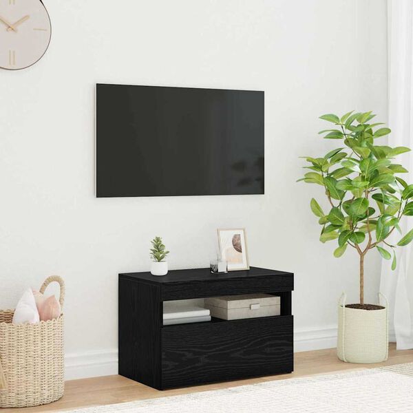 vidaXL TV Cabinet Black Oak 23.62 x 13.78 x 15.75 in Engineered Wood