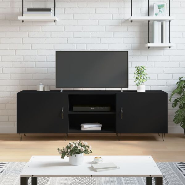 vidaXL TV Cabinet Black Engineered wood, Iron TV Cabinet Rectangular