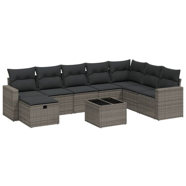 vidaXL Garden Sofa Set Grey Poly Rattan, Powder-Coated Steel Large