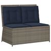 vidaXL Reclining Patio Bench Grey poly rattan, Navy blue cushions