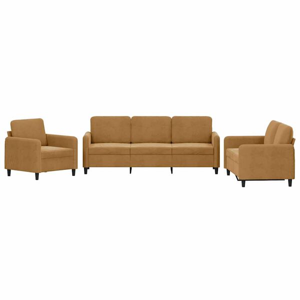 vidaXL Sofa Set Brown Velvet, Metal, Textilene, Plywood
