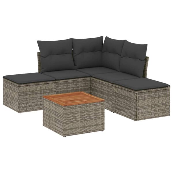 vidaXL Garden Sofa Set Grey Poly Rattan Medium Modular Garden Sofa Set