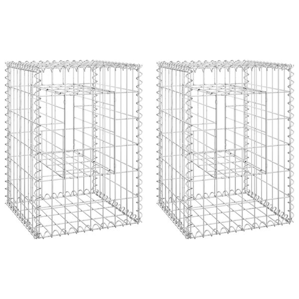 vidaXL Gabion Basket Posts 2 pcs 15.7"x15.7"x23.6" Iron