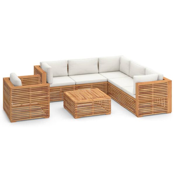 vidaXL 7 Piece Patio Lounge Set with Cream Cushion Solid Teak Wood