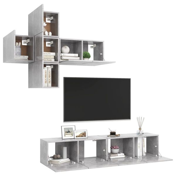 vidaXL 7 Piece TV Stand Set Concrete Gray Engineered Wood