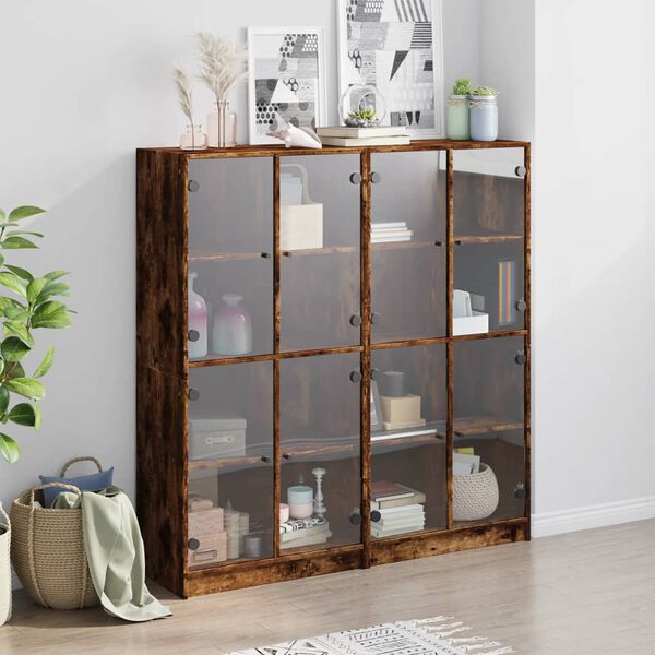 vidaXL Bookcase Smoked Oak Engineered Wood, Glass Large Bookcase