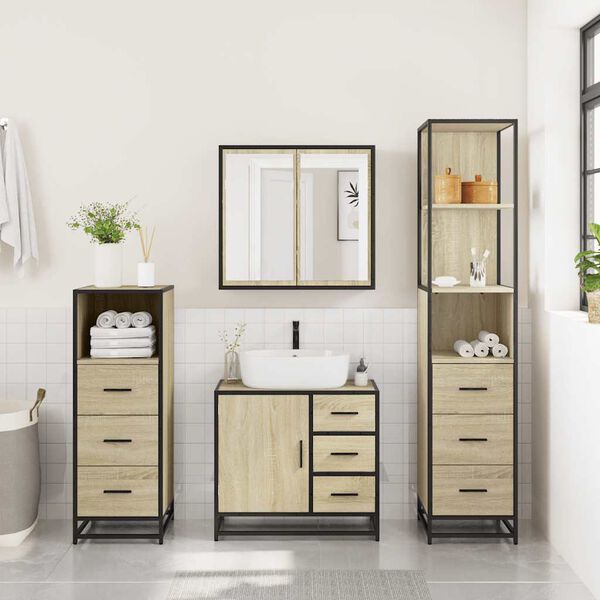 vidaXL Bathroom Furniture Set Sonoma oak Engineered wood, metal Medium