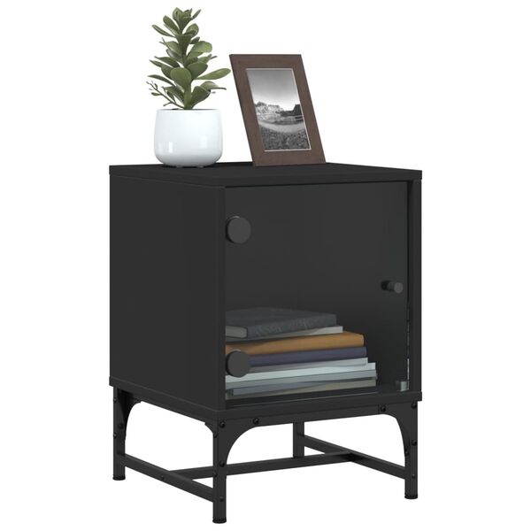 vidaXL Bedside Cabinet Black Engineered wood, glass, steel