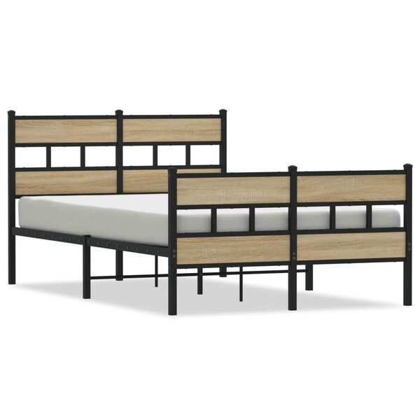vidaXL Bed Frame Black, Sonoma Oak Iron, Engineered Wood Full Bed Frame