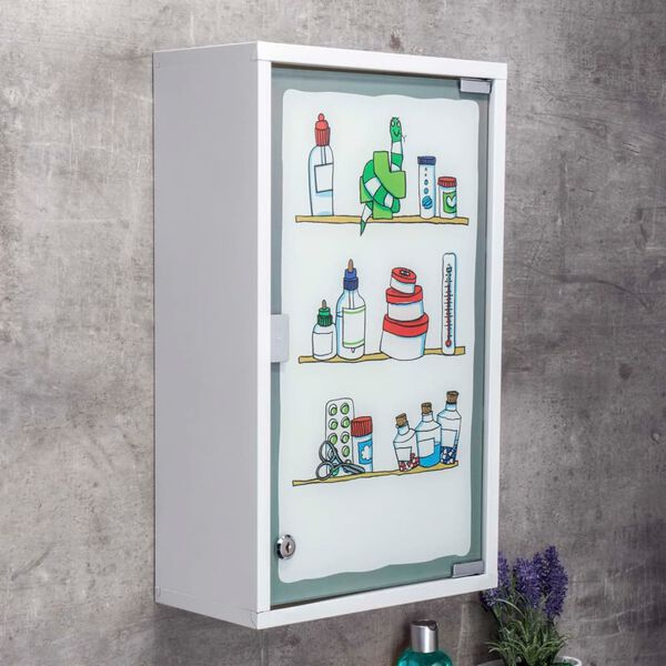 HI Medicine Cabinet White and Transparent Stainless Steel and Tempered Glass
