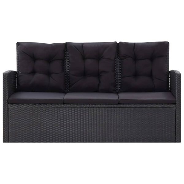 vidaXL Sofa Set Black PE rattan, powder-coated steel, glass Medium