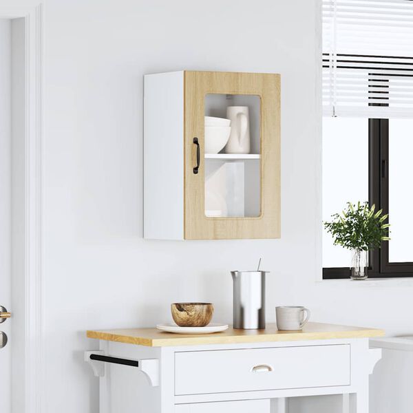 vidaXL Kitchen Wall Cabinet Sonoma oak Engineered wood and glass Medium