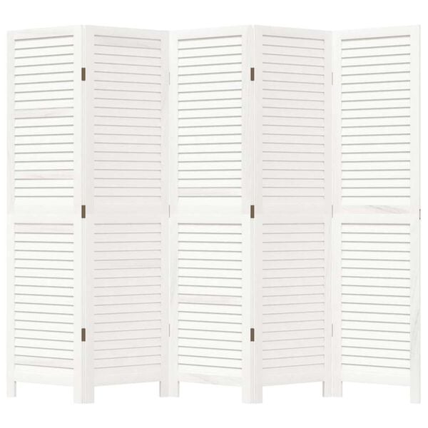 vidaXL Room Divider 5 Panels White Solid Wood Paulownia
