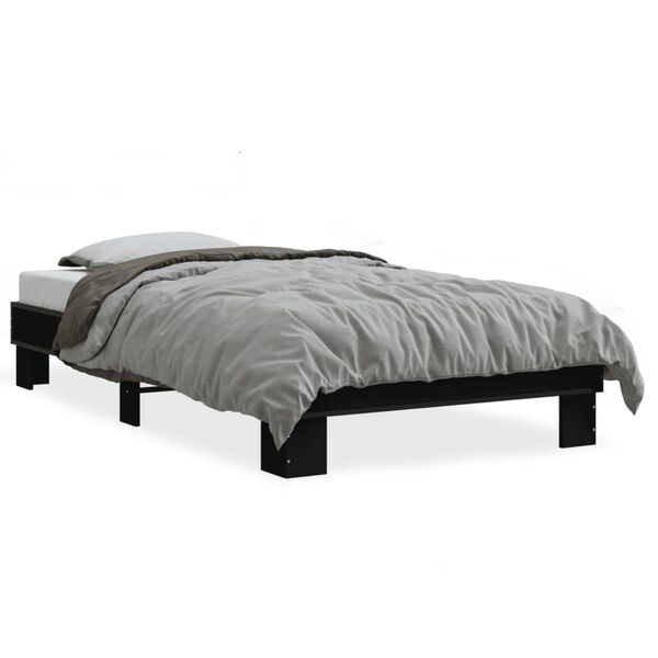 vidaXL Bed Frame Black Engineered Wood, Metal Single Durable Bed Frame