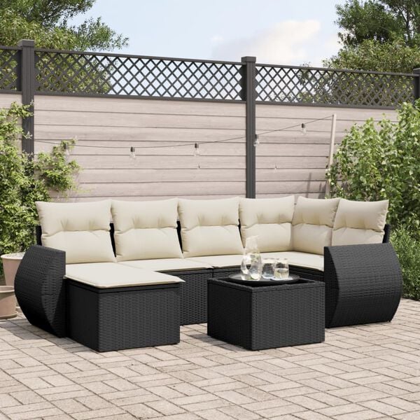 vidaXL Garden Sofa Set Black Sofa, Cream White Cushions