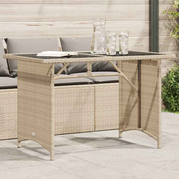 vidaXL Garden Table Beige PE rattan, powder-coated steel, tempered glass