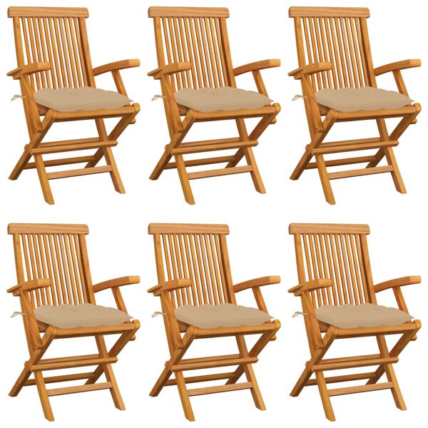 vidaXL Patio Chair Set of 6 Beige (cushion), Wood (chair frame)