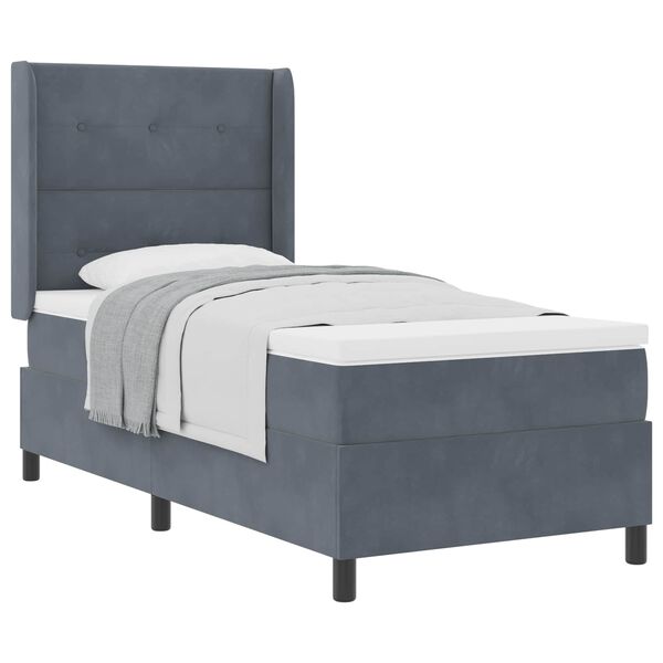 vidaXL Box Spring Bed with Headboard Dark Grey 39.37 x 78.74 in Velvet