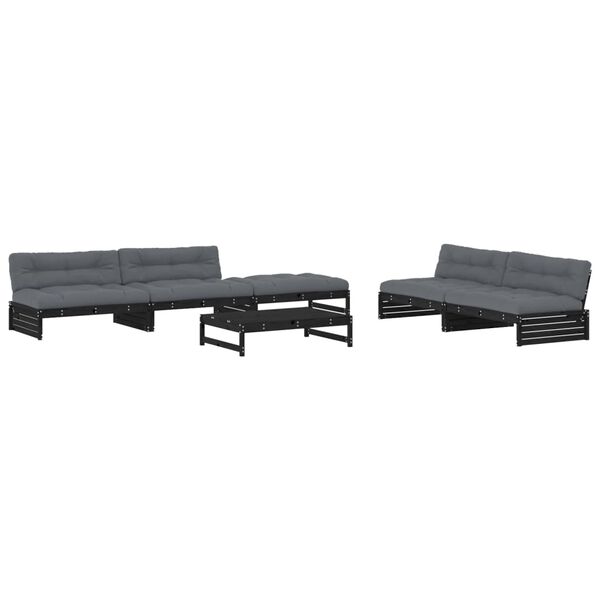 vidaXL Garden Lounge Set Black, Anthracite Solid Pine Wood, Oxford Fabric