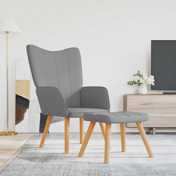 vidaXL Relaxing Chair With Stool Light Gray