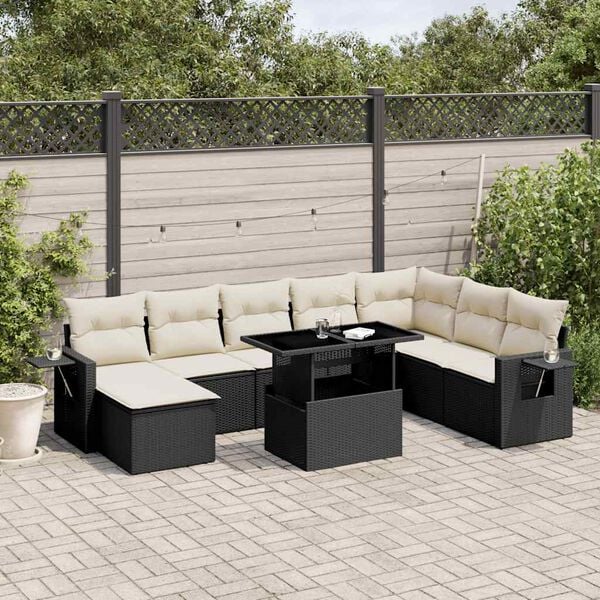 vidaXL Garden Sofa Set Black, Cream White