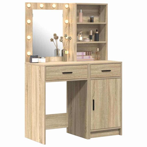 vidaXL Dressing Table Set with LED 2 pcs Sonoma Oak Engineered Wood