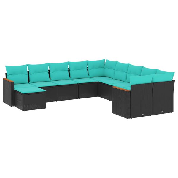 vidaXL Patio Sofa Set Black and Blue PE rattan and powder-coated steel