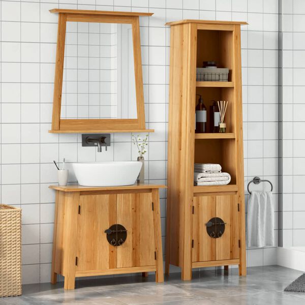 vidaXL Bathroom Furniture Set Pinewood color with metal handle accents