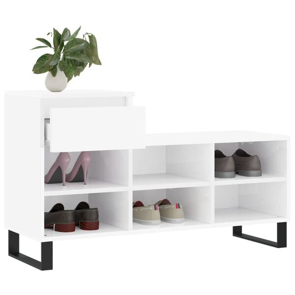 vidaXL Shoe Cabinet High gloss white Engineered wood, metal Shoe Cabinet