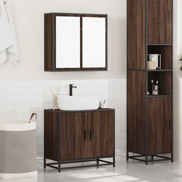 vidaXL Bathroom Furniture Set Brown Oak Engineered wood, metal Standard