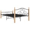 vidaXL Bed Frame Black and Natural Oak Powder-coated metal, Oak wood Full
