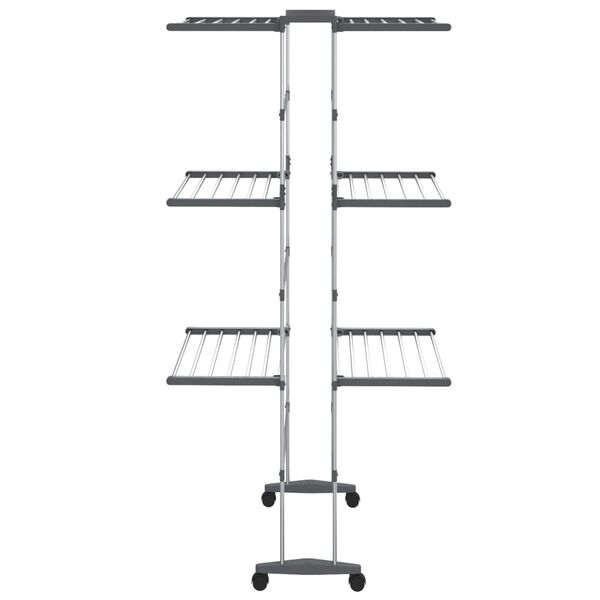 vidaXL 3-Tier Laundry Drying Rack with Wheels Silver 23.6"x27.6"x50.8"