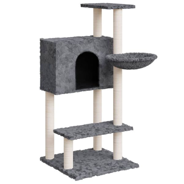 vidaXL Cat Tree Dark grey Engineered wood, plush, sisal Medium Modern