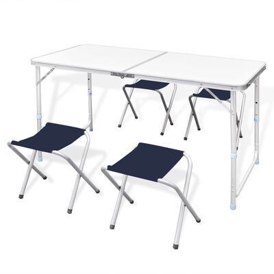 Foldable Camping Table Set with 4 Stools Height Adjustable 47.2"x23.6"